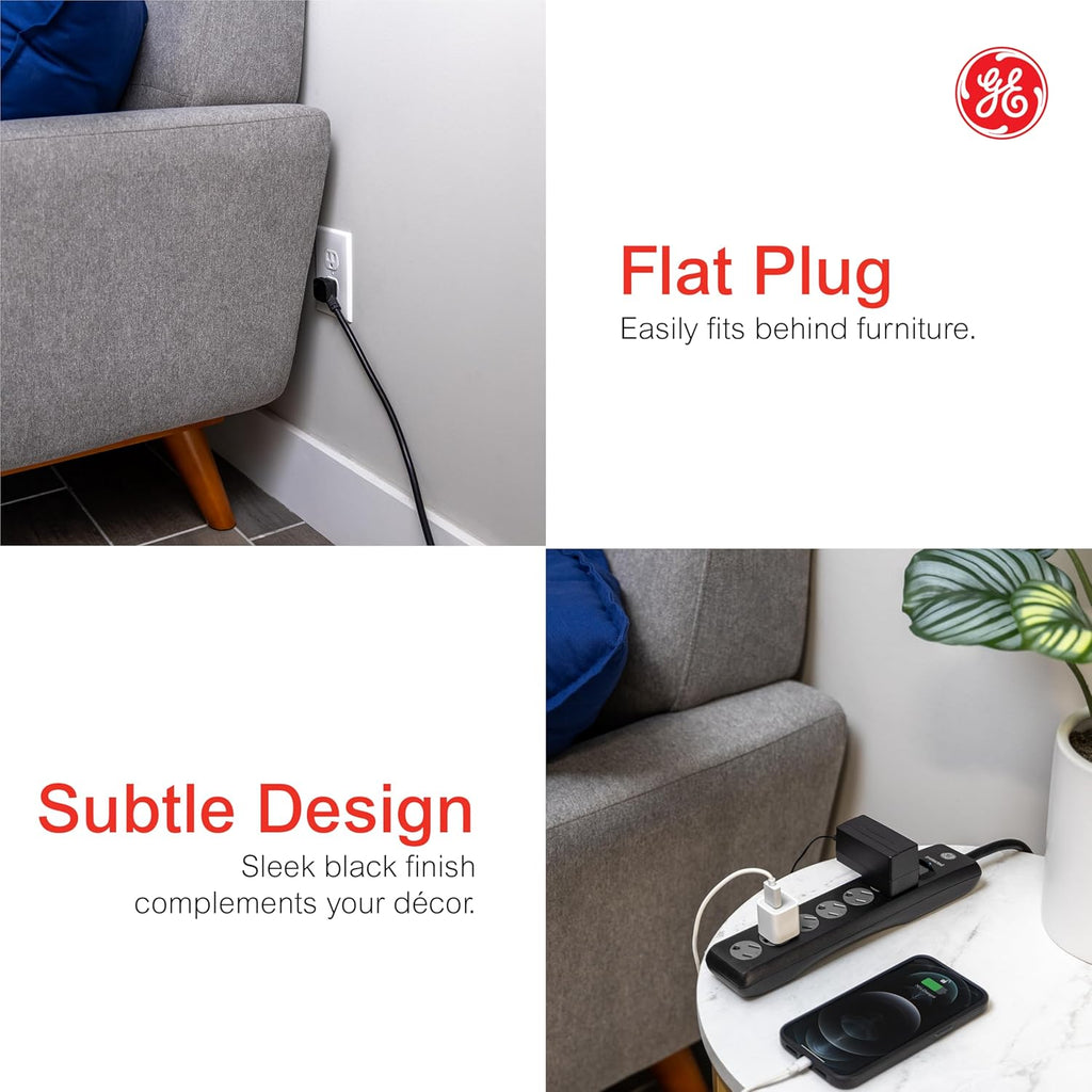 GE Surge Protector Power Strip, 15 Ft Extension Cord, 6 Outlet Extender
