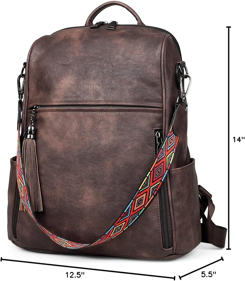 Leather Backpack for Women, 13 Inch, Travel Work Bag | Waterproof Vegan Leather Backpack Fits 13 Laptop, Water Bottle Pocket