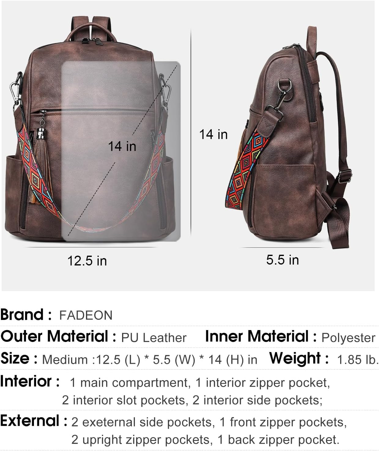 Leather Backpack for Women, 13 Inch, Travel Work Bag | Waterproof Vegan Leather Backpack Fits 13 Laptop, Water Bottle Pocket