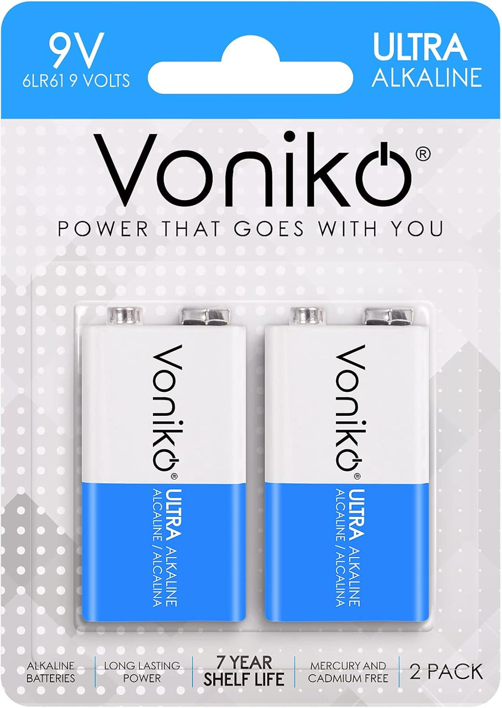 9V Batteries 2 Pack, 9 Volt Alkaline Battery for Smoke Alarms