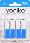 9V Batteries 2 Pack, 9 Volt Alkaline Battery for Smoke Alarms