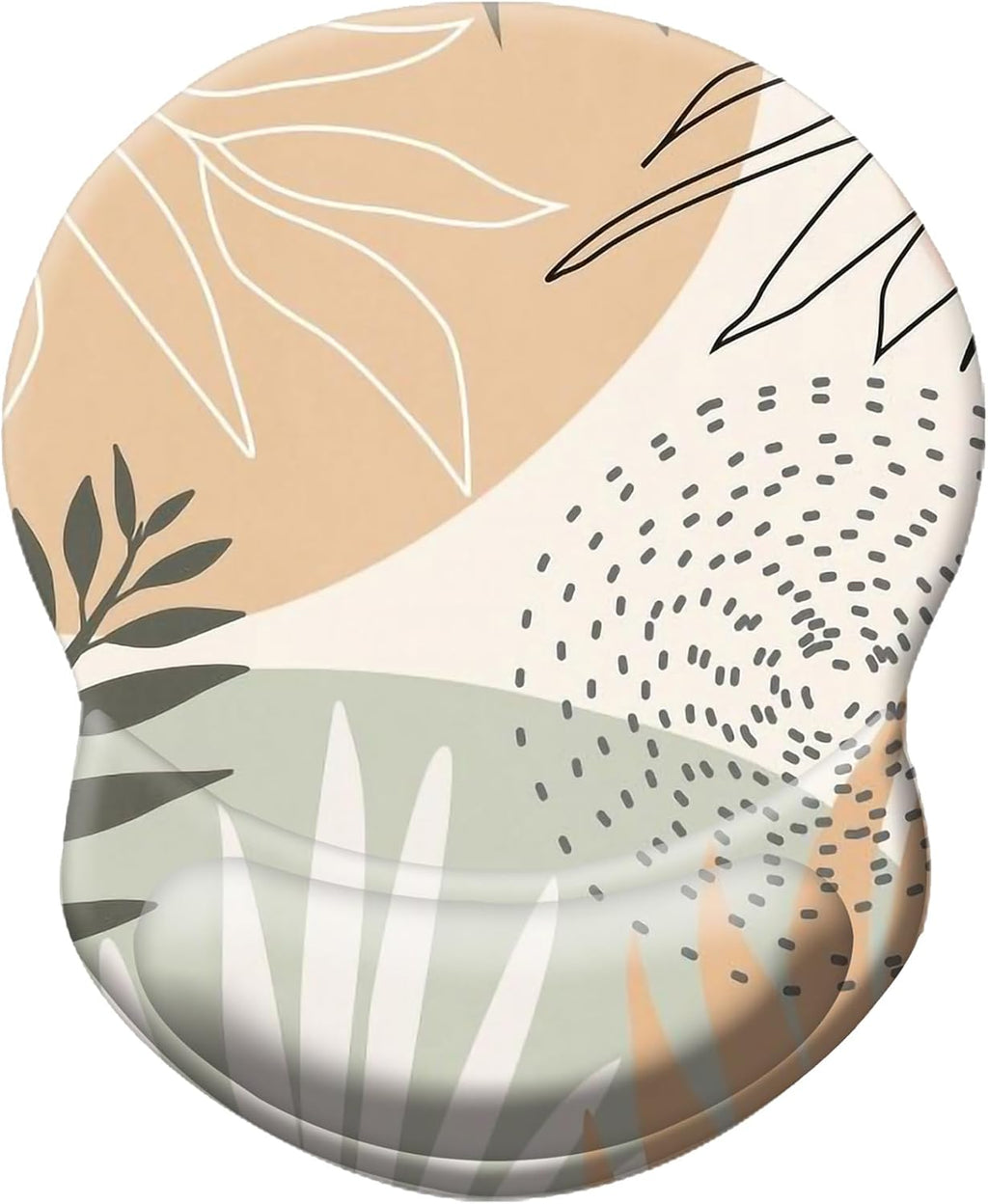 Ergonomic Mouse Pad with Wrist Support, Pain Relief Comfort Wrist Rest Pad with Non-Slip PU Base for Gaming, Home, Office & Travel, Abstract Boho Leaves