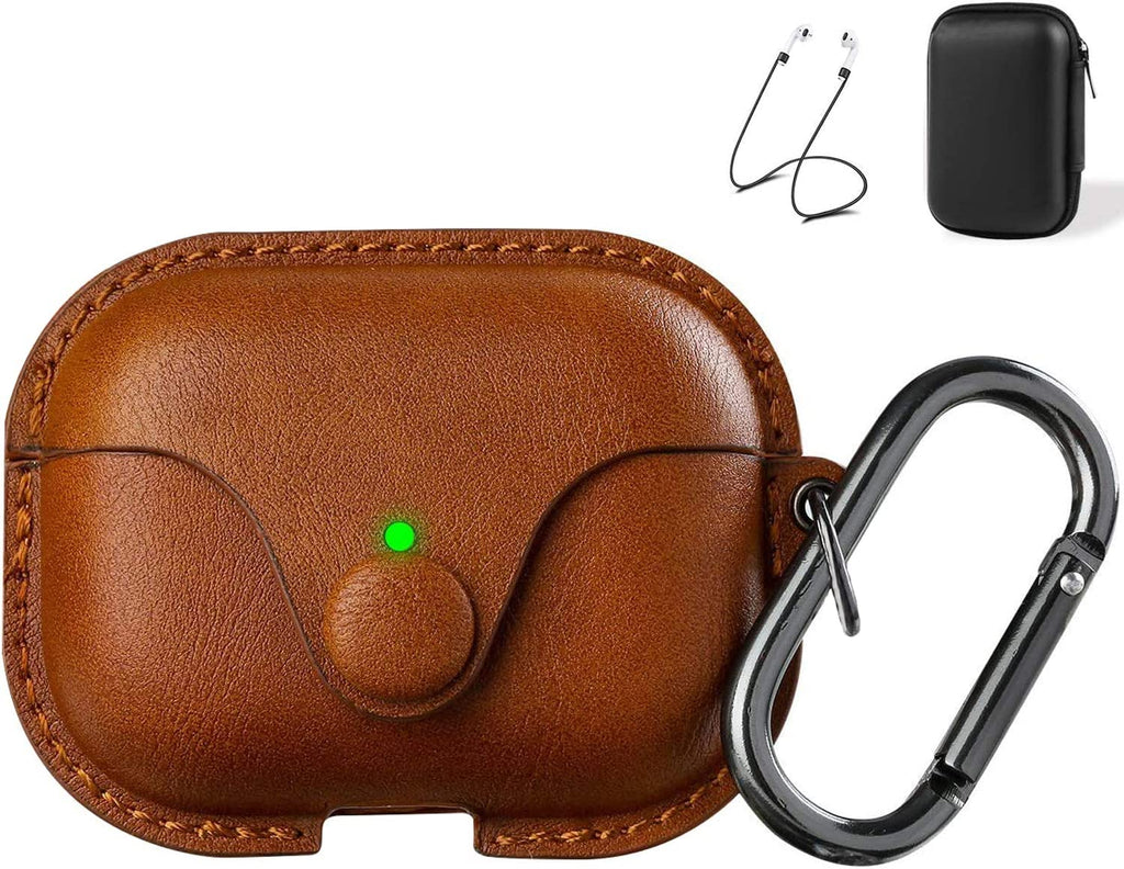 for Airpods Pro 1St/2Nd Case Leather with Keychain, Brown | Soft PU Leather, One Piece Airpods Pro 1St/2Nd Case, Shockproof Protective Cover, Front LED Charging Visible