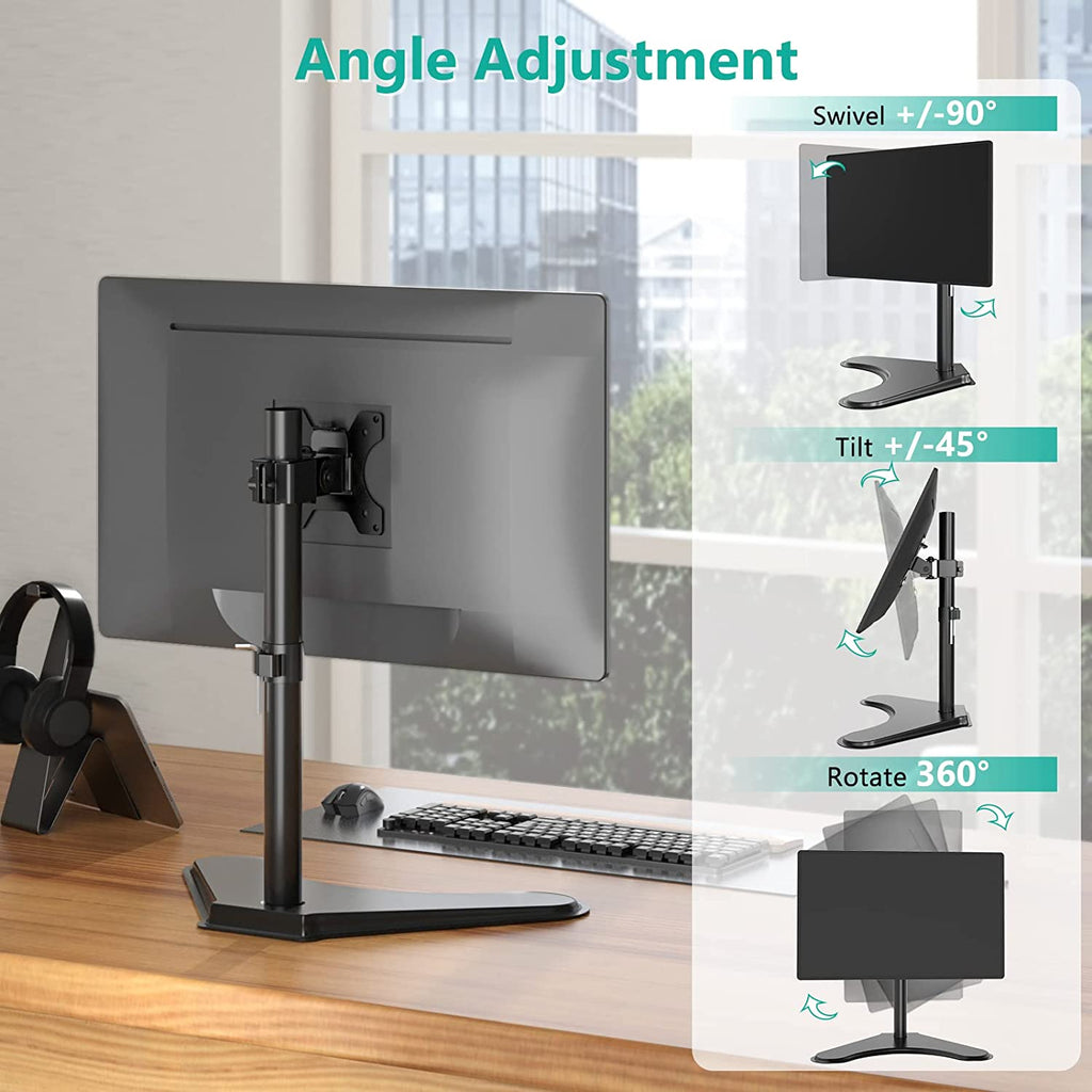 Freestanding Vesa Monitor Stand for 13-32 Inch Screens, up to 22 Lbs | Single Monitor Stand for Desk, Full Motion with Height Adjustment, Tilt, Swivel, Rotation, VESA 75/100Mm (MF001), Black