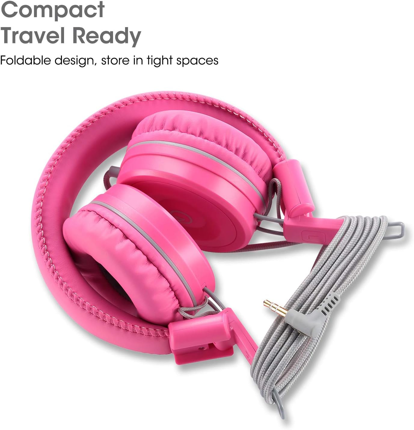 K22 Kids Headphones Wired 3.5Mm Jack, Foldable, Flamingo Pink | Stereo Tangle-Free 5Ft Long Cord, Plug-In, On-Ear Headset for Children, Boys, Girls, Ipad, School, Kindle, Travel, Plane