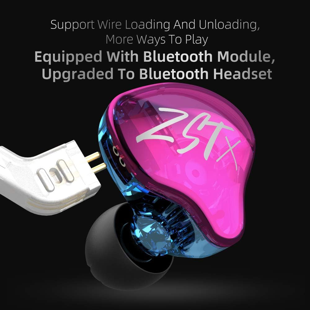 KZ ZST X Hybrid In-Ear Earphones, Purple | Hifi Musician Monitor Earbuds, Detachable 2-Pin Cable, 10Mm DD+BA, Noise-Isolating, In-Ear Headphones, Gaming IEM