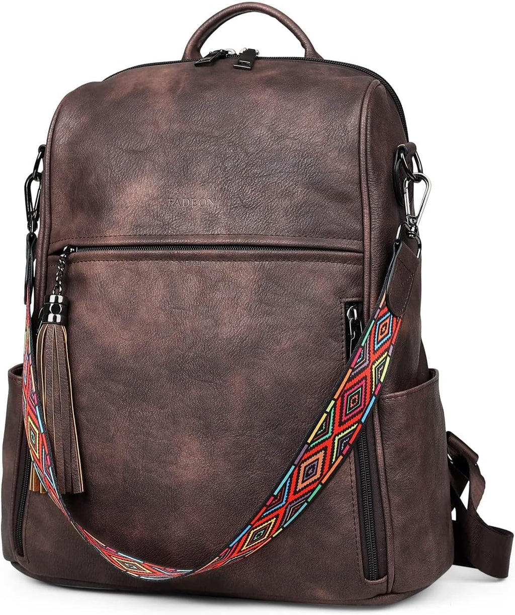 Leather Backpack for Women, 13 Inch, Travel Work Bag | Waterproof Vegan Leather Backpack Fits 13 Laptop, Water Bottle Pocket