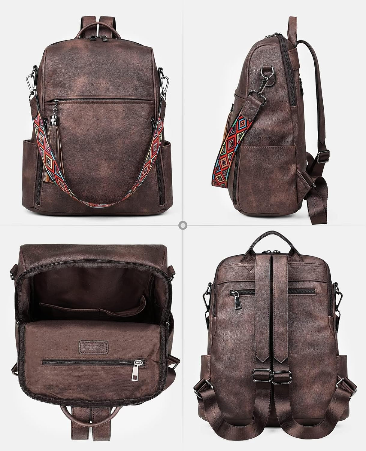 Leather Backpack for Women, 13 Inch, Travel Work Bag | Waterproof Vegan Leather Backpack Fits 13 Laptop, Water Bottle Pocket