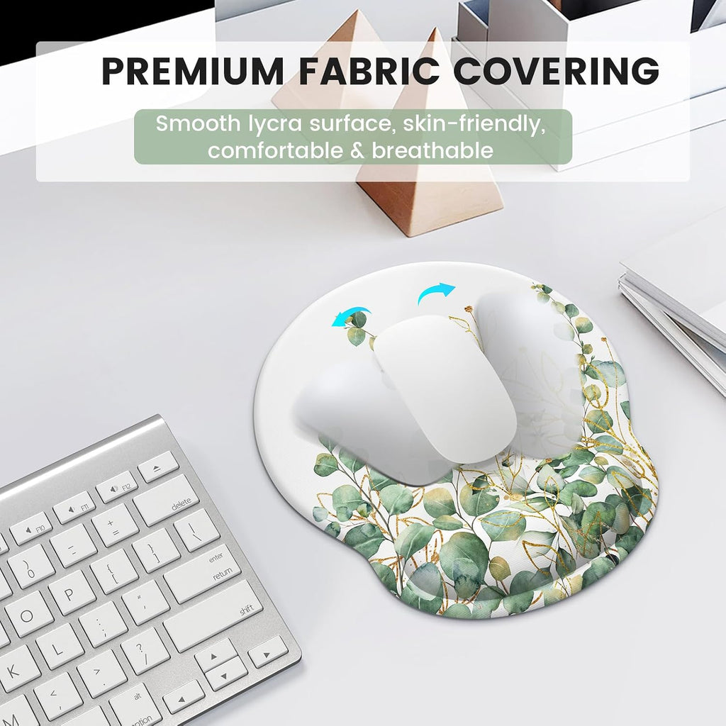 Mouse Pad with Wrist Rest Set,Ergonomic Mousepad with Wrist Support | Mouse Pad Set with Easy Typing & Pain Relief, Non-Slip Base Keyboard Wrist Rest for Computer Home Office, Eucalyptus, 3 PCS