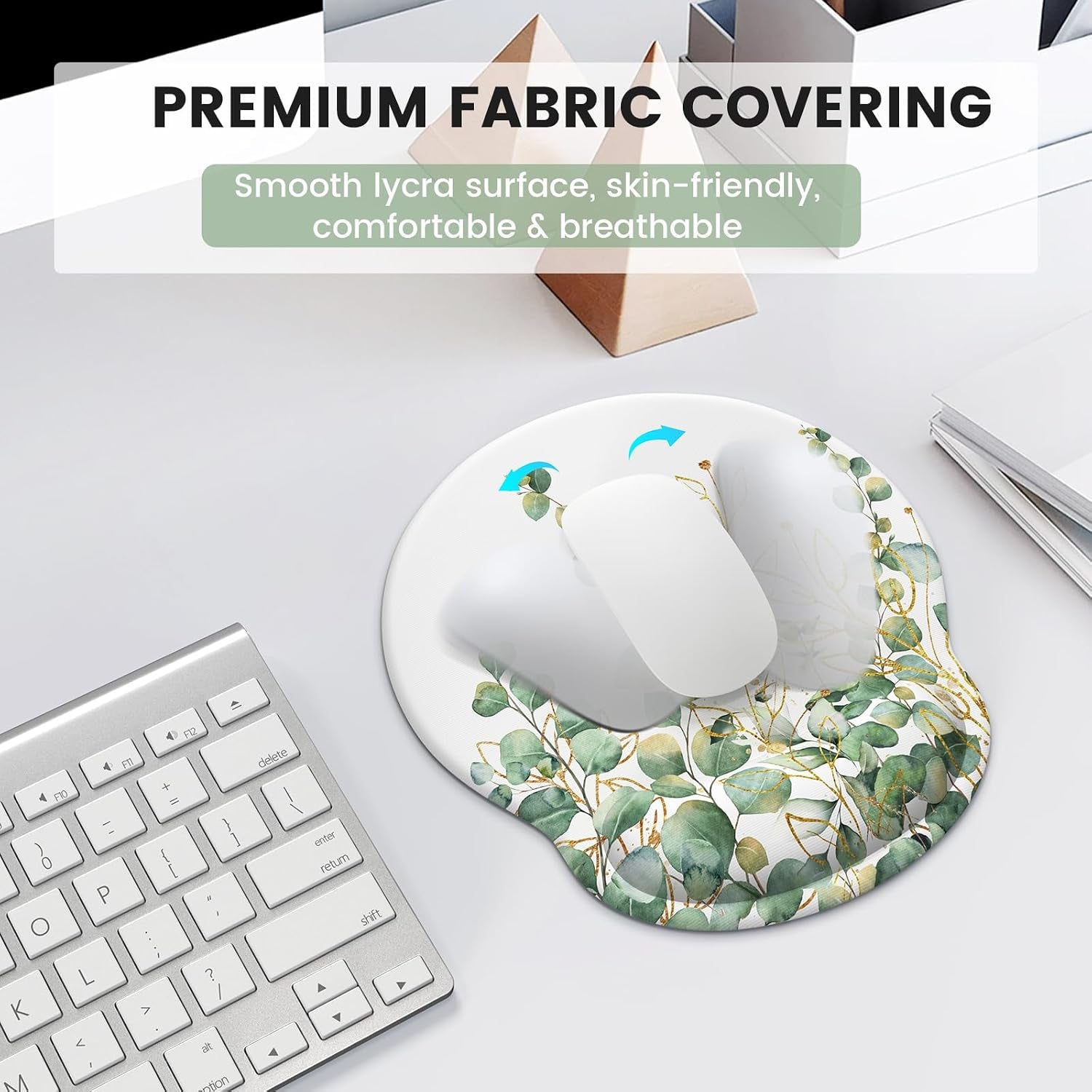 Mouse Pad with Wrist Rest Set,Ergonomic Mousepad with Wrist Support | Mouse Pad Set with Easy Typing & Pain Relief, Non-Slip Base Keyboard Wrist Rest for Computer Home Office, Eucalyptus, 3 PCS