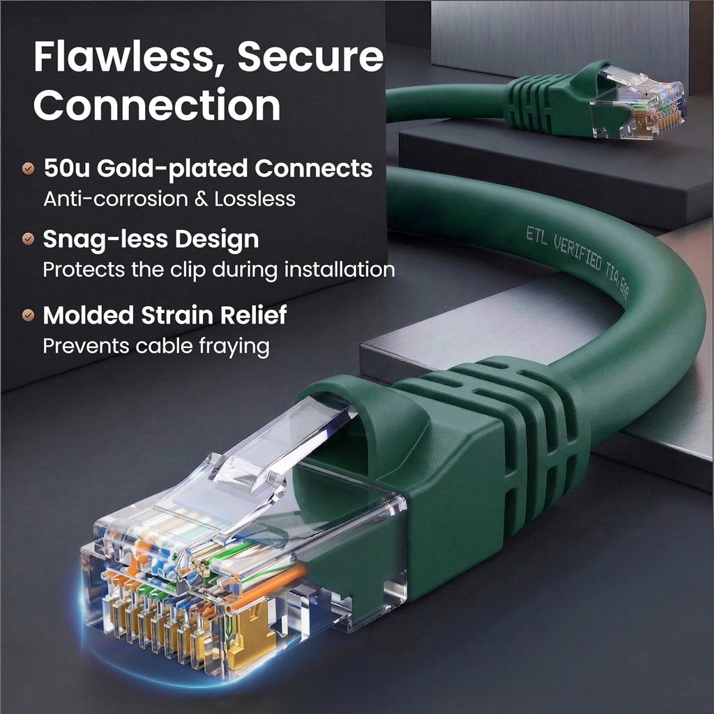 Cat6 Patch Cables Cat 6 Ethernet Cable 10 Ft 10-Pack Green | Ethernet Patch Cable, 10Gbps 550Mhz 24AWG Pure Copper, Snagless, Gold Plated RJ45 for Router, Server, Router, PC