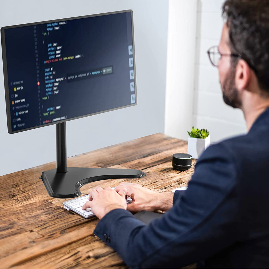 Freestanding Vesa Monitor Stand for 13-32 Inch Screens, up to 22 Lbs | Single Monitor Stand for Desk, Full Motion with Height Adjustment, Tilt, Swivel, Rotation, VESA 75/100Mm (MF001), Black