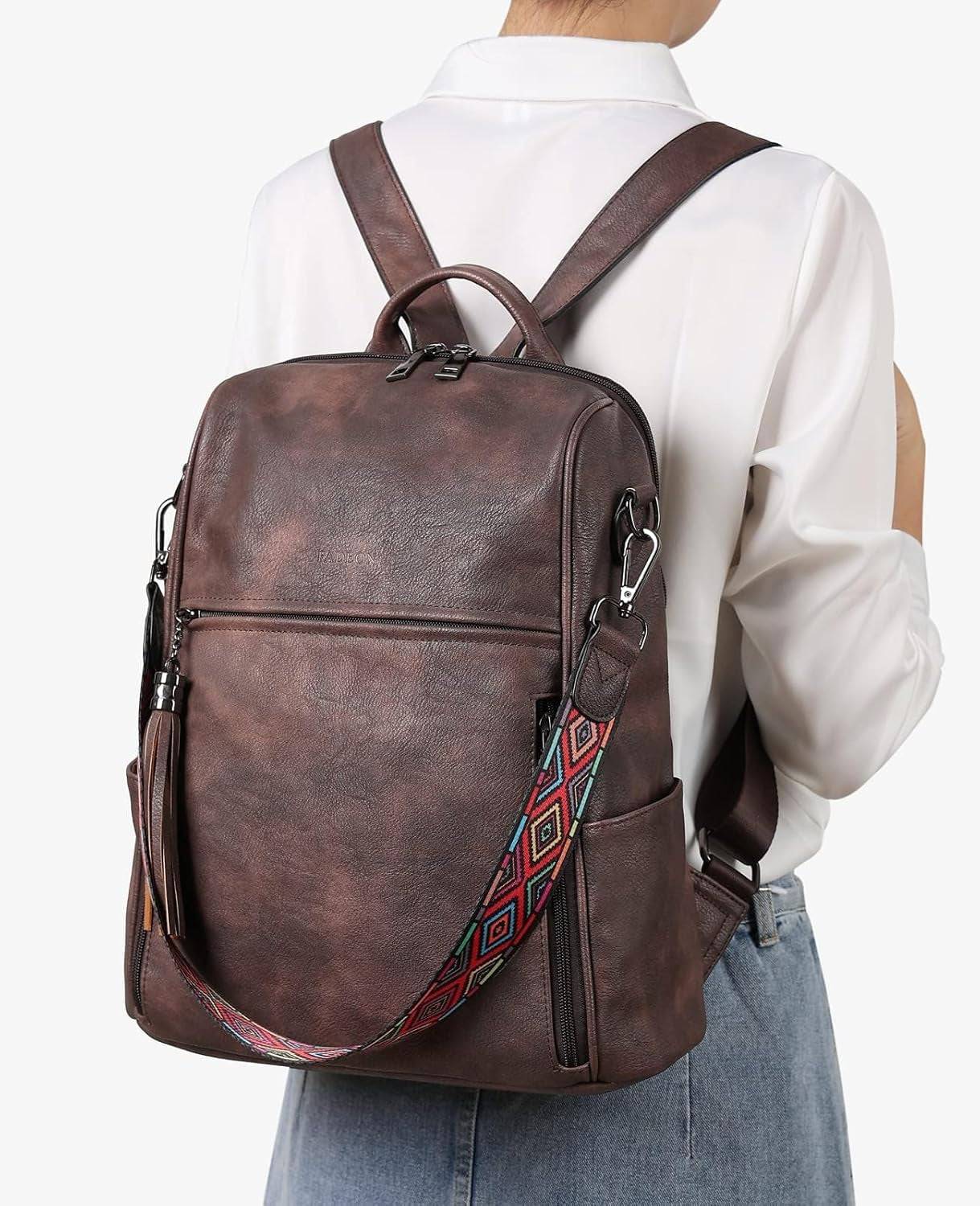 Leather Backpack for Women, 13 Inch, Travel Work Bag | Waterproof Vegan Leather Backpack Fits 13 Laptop, Water Bottle Pocket