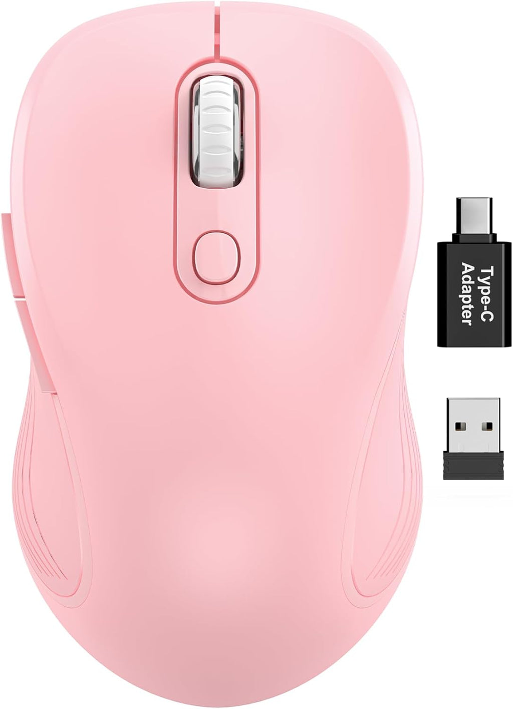 Wireless Mouse for Laptop, Ergonomic 6-Button Mouse, Baby Pink | 2.4Ghz USB Receiver, Back/Forward Buttons, 3 Adjustable DPI Levels, Silent Clicks, USB-C Adapter, Windows/Mac/Chrome Os/Linux