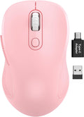 Wireless Mouse for Laptop, Ergonomic 6-Button Mouse, Baby Pink | 2.4Ghz USB Receiver, Back/Forward Buttons, 3 Adjustable DPI Levels, Silent Clicks, USB-C Adapter, Windows/Mac/Chrome Os/Linux