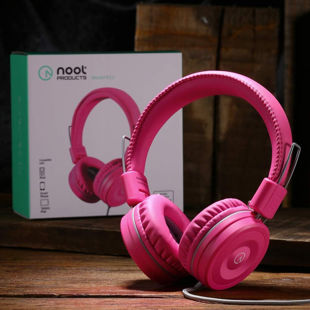K22 Kids Headphones Wired 3.5Mm Jack, Foldable, Flamingo Pink | Stereo Tangle-Free 5Ft Long Cord, Plug-In, On-Ear Headset for Children, Boys, Girls, Ipad, School, Kindle, Travel, Plane