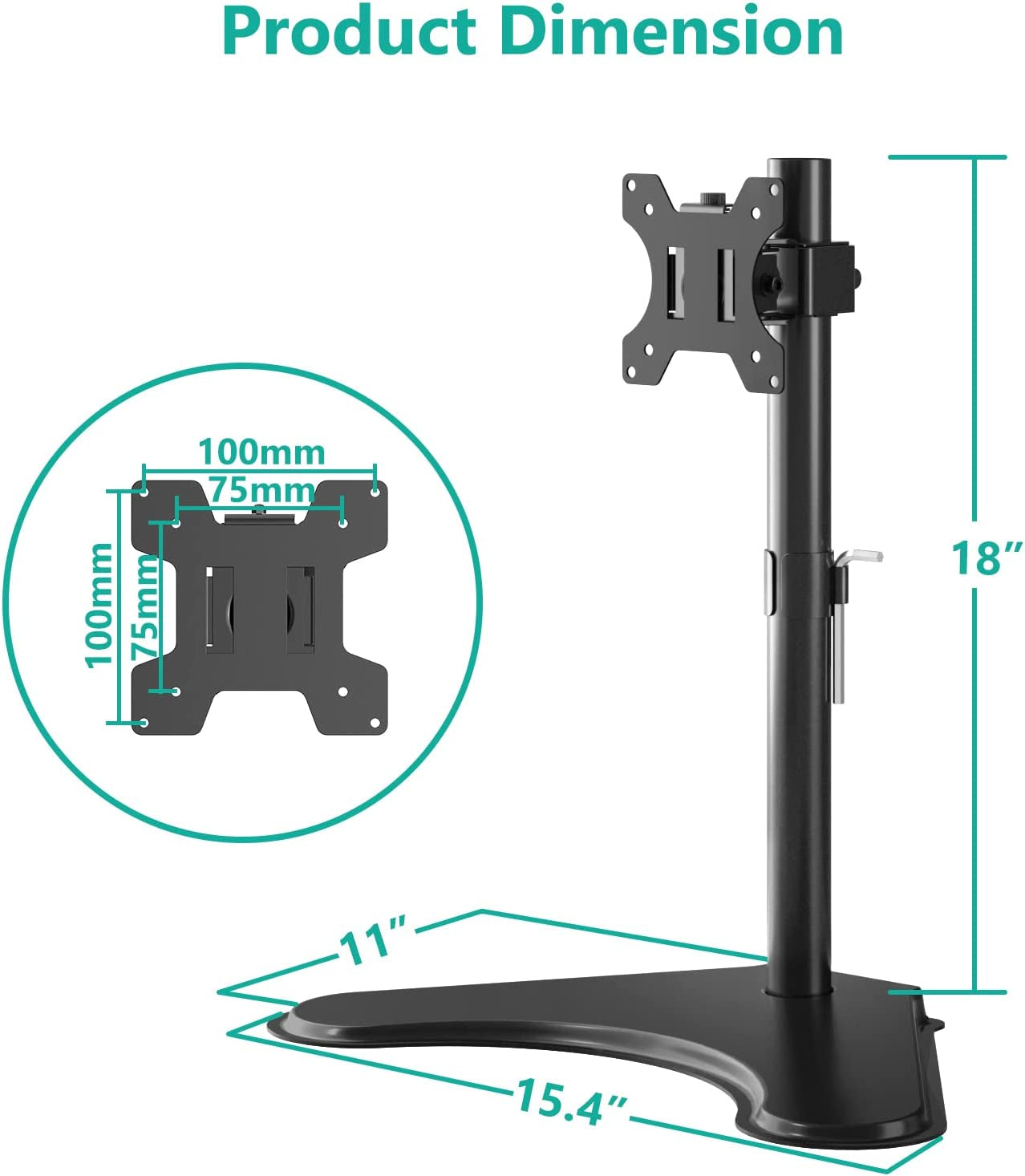 Freestanding Vesa Monitor Stand for 13-32 Inch Screens, up to 22 Lbs | Single Monitor Stand for Desk, Full Motion with Height Adjustment, Tilt, Swivel, Rotation, VESA 75/100Mm (MF001), Black