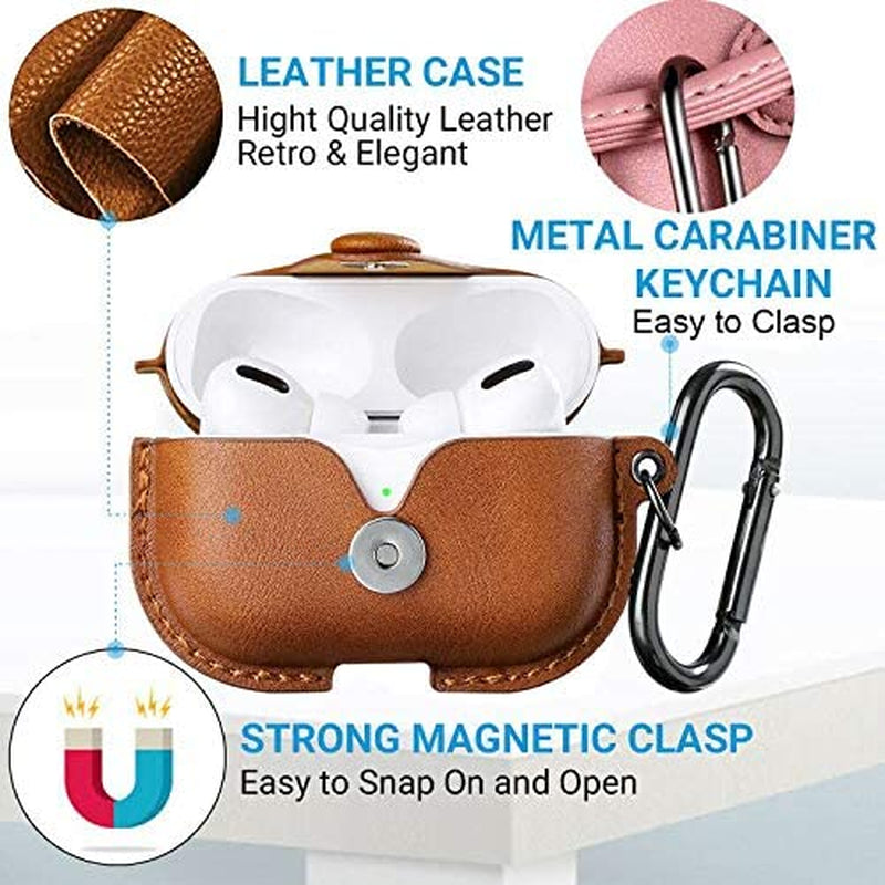 for Airpods Pro 1St/2Nd Case Leather with Keychain, Brown | Soft PU Leather, One Piece Airpods Pro 1St/2Nd Case, Shockproof Protective Cover, Front LED Charging Visible