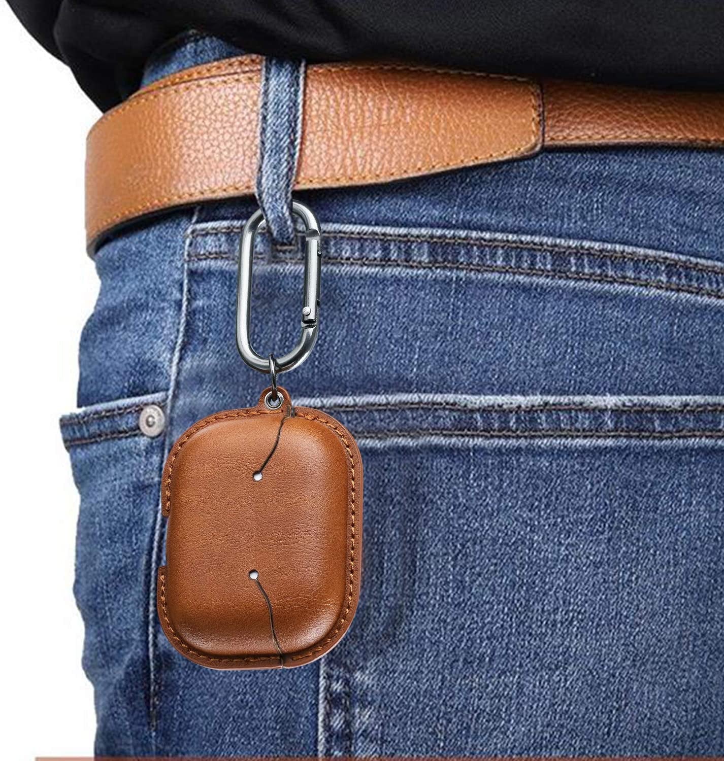 for Airpods Pro 1St/2Nd Case Leather with Keychain, Brown | Soft PU Leather, One Piece Airpods Pro 1St/2Nd Case, Shockproof Protective Cover, Front LED Charging Visible