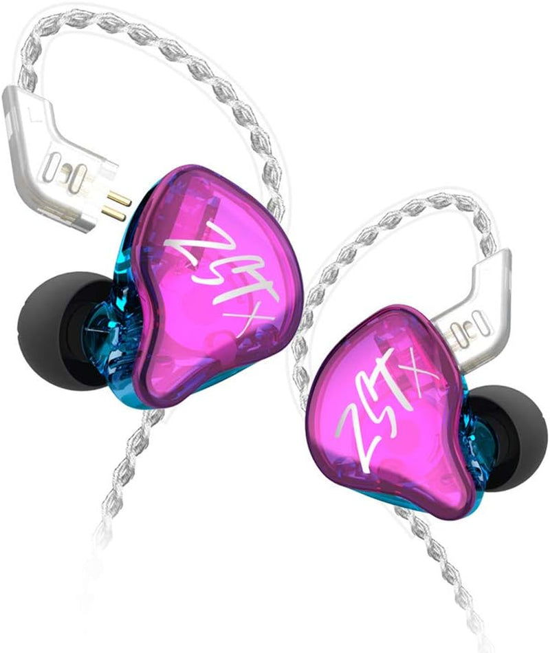 KZ ZST X Hybrid In-Ear Earphones, Purple | Hifi Musician Monitor Earbuds, Detachable 2-Pin Cable, 10Mm DD+BA, Noise-Isolating, In-Ear Headphones, Gaming IEM