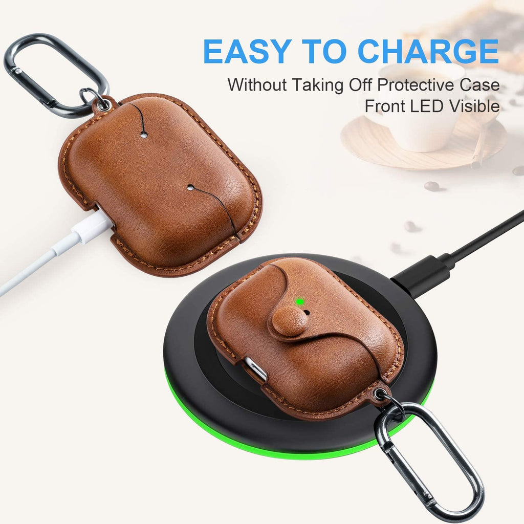 for Airpods Pro 1St/2Nd Case Leather with Keychain, Brown | Soft PU Leather, One Piece Airpods Pro 1St/2Nd Case, Shockproof Protective Cover, Front LED Charging Visible