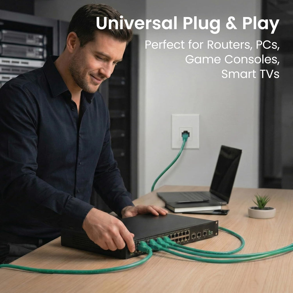 Cat6 Patch Cables Cat 6 Ethernet Cable 10 Ft 10-Pack Green | Ethernet Patch Cable, 10Gbps 550Mhz 24AWG Pure Copper, Snagless, Gold Plated RJ45 for Router, Server, Router, PC