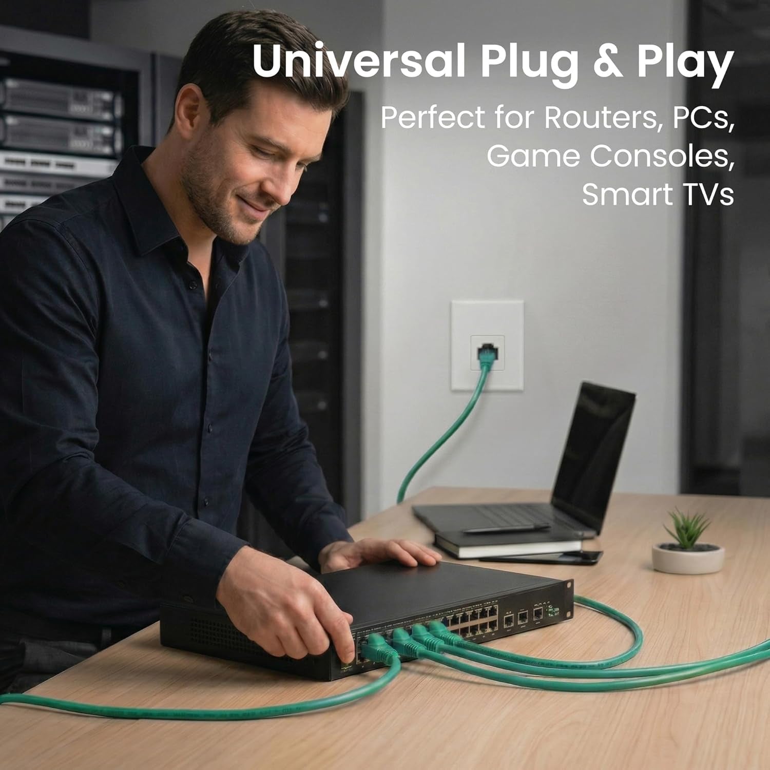 Cat6 Patch Cables Cat 6 Ethernet Cable 10 Ft 10-Pack Green | Ethernet Patch Cable, 10Gbps 550Mhz 24AWG Pure Copper, Snagless, Gold Plated RJ45 for Router, Server, Router, PC
