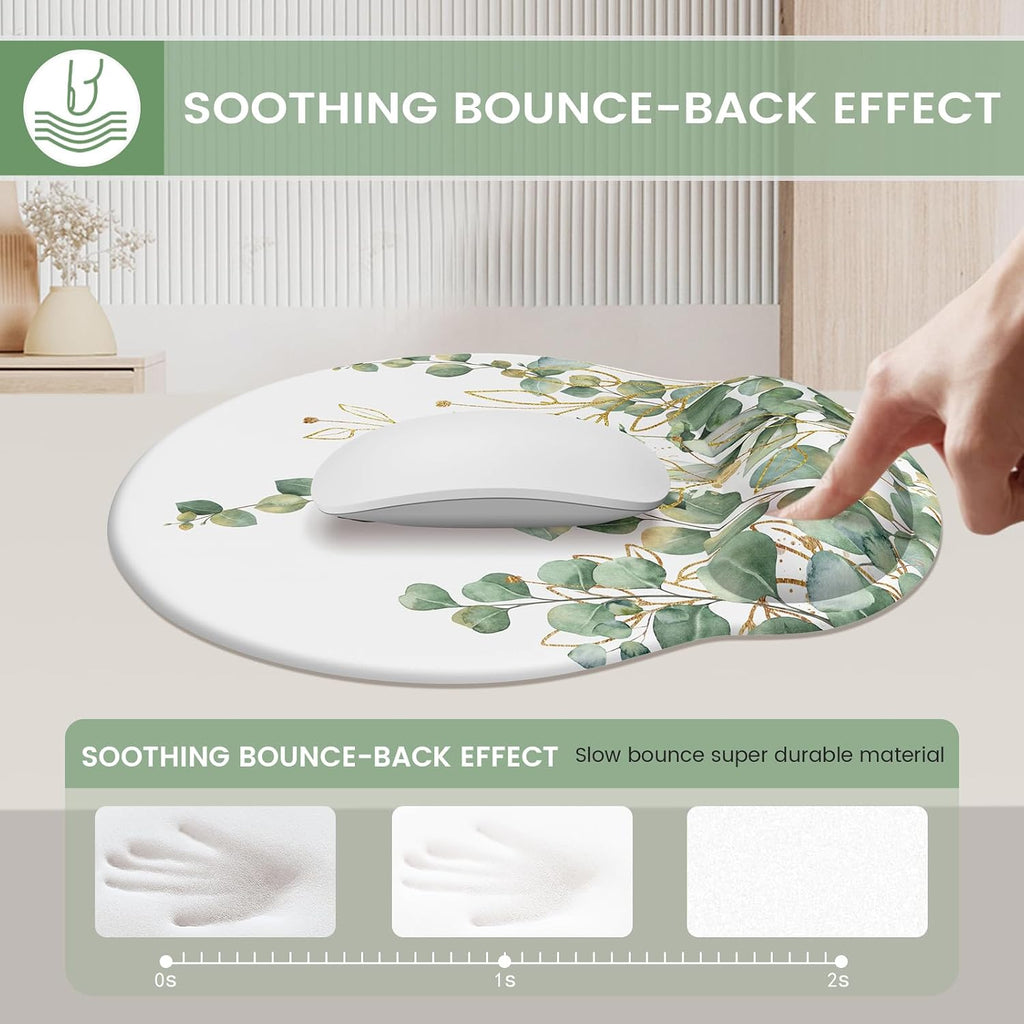 Mouse Pad with Wrist Rest Set,Ergonomic Mousepad with Wrist Support | Mouse Pad Set with Easy Typing & Pain Relief, Non-Slip Base Keyboard Wrist Rest for Computer Home Office, Eucalyptus, 3 PCS