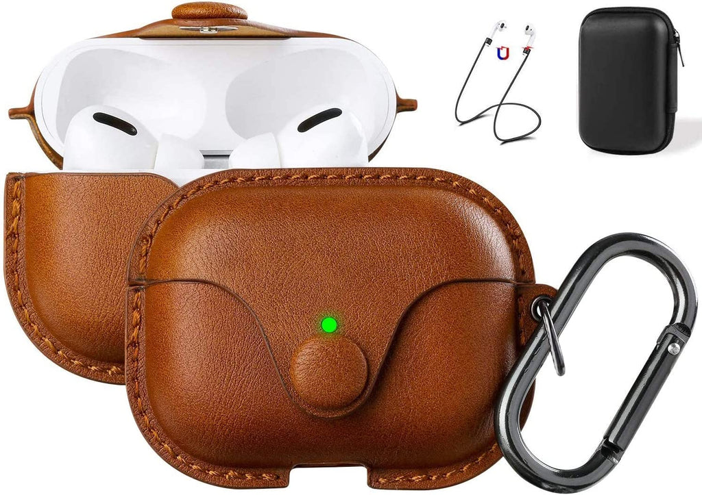 for Airpods Pro 1St/2Nd Case Leather with Keychain, Brown | Soft PU Leather, One Piece Airpods Pro 1St/2Nd Case, Shockproof Protective Cover, Front LED Charging Visible