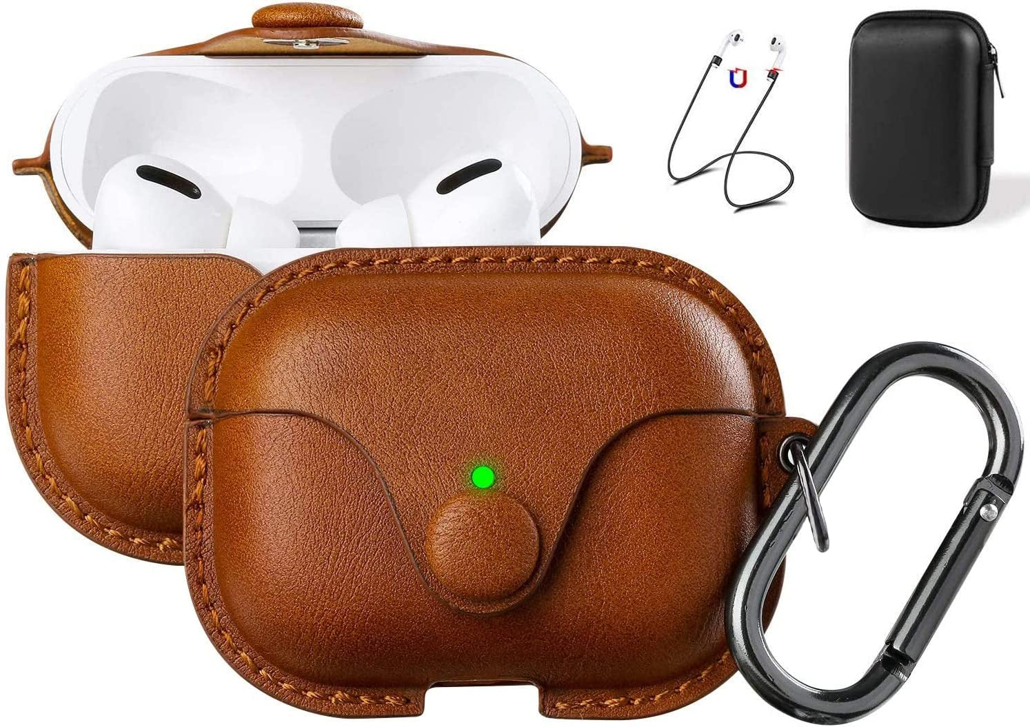 for Airpods Pro 1St/2Nd Case Leather with Keychain, Brown | Soft PU Leather, One Piece Airpods Pro 1St/2Nd Case, Shockproof Protective Cover, Front LED Charging Visible