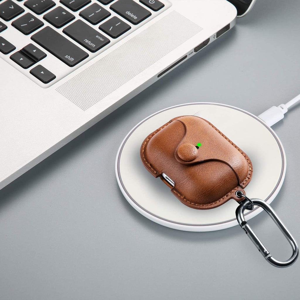 for Airpods Pro 1St/2Nd Case Leather with Keychain, Brown | Soft PU Leather, One Piece Airpods Pro 1St/2Nd Case, Shockproof Protective Cover, Front LED Charging Visible