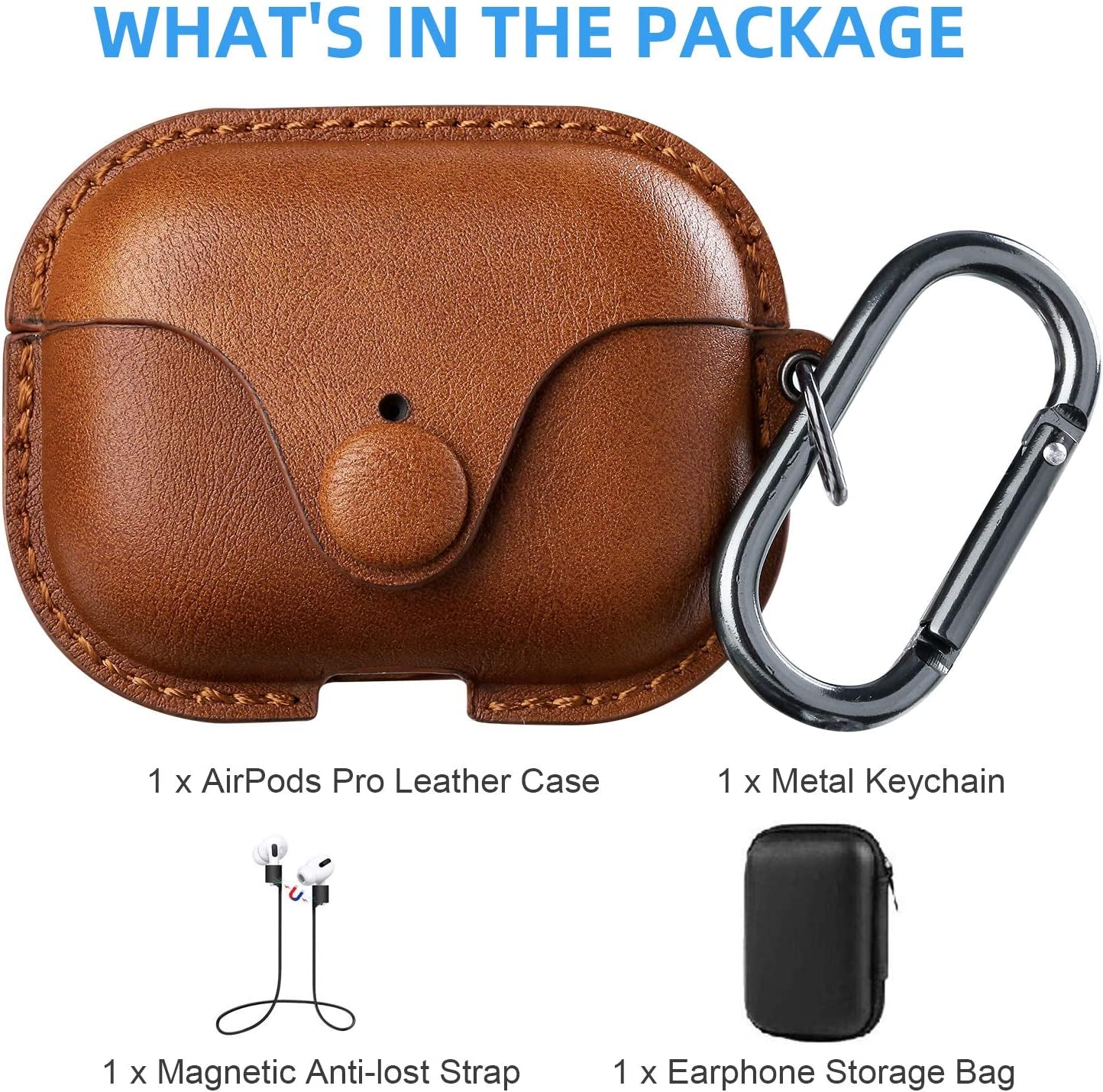 for Airpods Pro 1St/2Nd Case Leather with Keychain, Brown | Soft PU Leather, One Piece Airpods Pro 1St/2Nd Case, Shockproof Protective Cover, Front LED Charging Visible