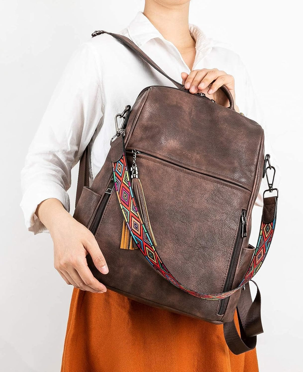 Leather Backpack for Women, 13 Inch, Travel Work Bag | Waterproof Vegan Leather Backpack Fits 13 Laptop, Water Bottle Pocket