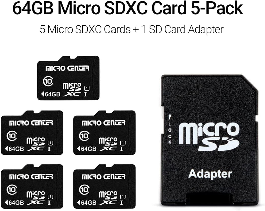 64GB Class 10 Microsdhc Flash Memory Card with Adapter, 5Pack | 80Mb/S Read Speed, C10, U1 A1 Rated, for Security Camera, Smartphone, Drone, Tablet, PC